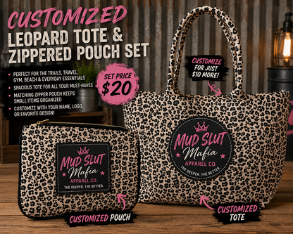 Leopard Canvas Print Tote bag and Zippered pouch set (customizable)