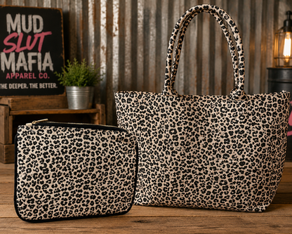 Leopard Canvas Print Tote bag and Zippered pouch set (customizable)