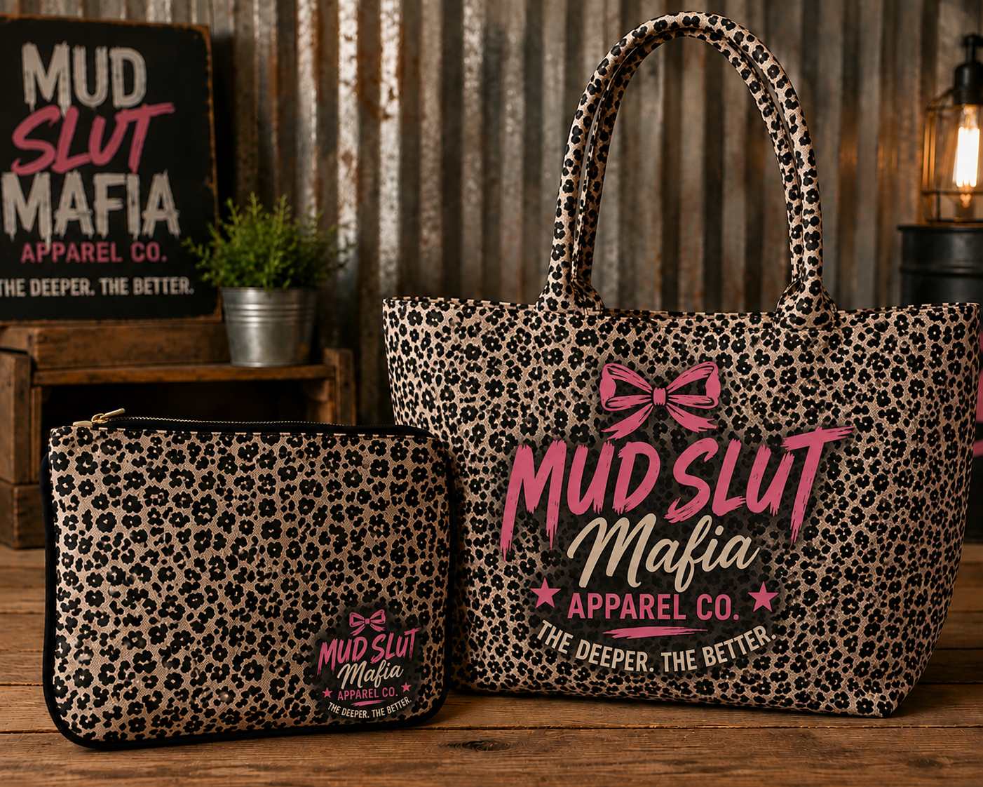 Leopard Canvas Print Tote bag and Zippered pouch set (customizable)
